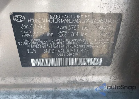 2012 Hyundai Elantra Gls from USA, damaged, VIN 5NPDH4AE3CH135427